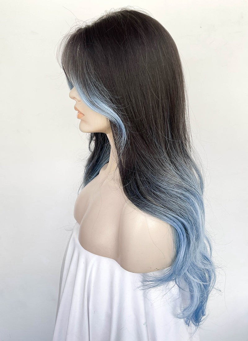 Brunette Mixed Light Blue Wavy Synthetic Hair Wig NL092