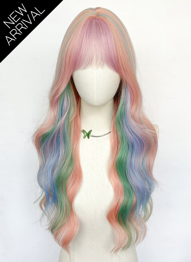 My Little Pony Princess Celestia Pink Rainbow Color Wavy Synthetic Wig NS550