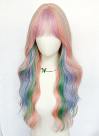 My Little Pony Princess Celestia Pink Rainbow Color Wavy Synthetic Wig NS550