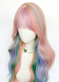 My Little Pony Princess Celestia Pink Rainbow Color Wavy Synthetic Wig NS550