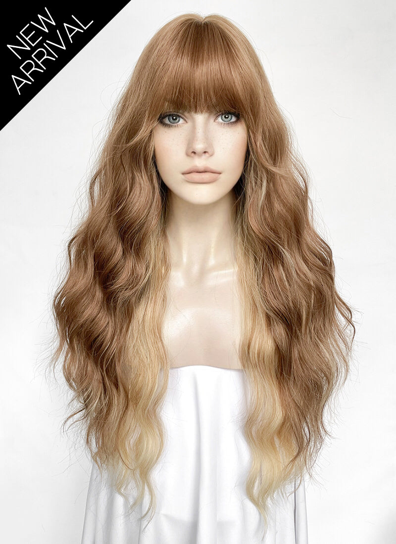 Brown Mixed Blonde Wavy Synthetic Hair Wig NS554