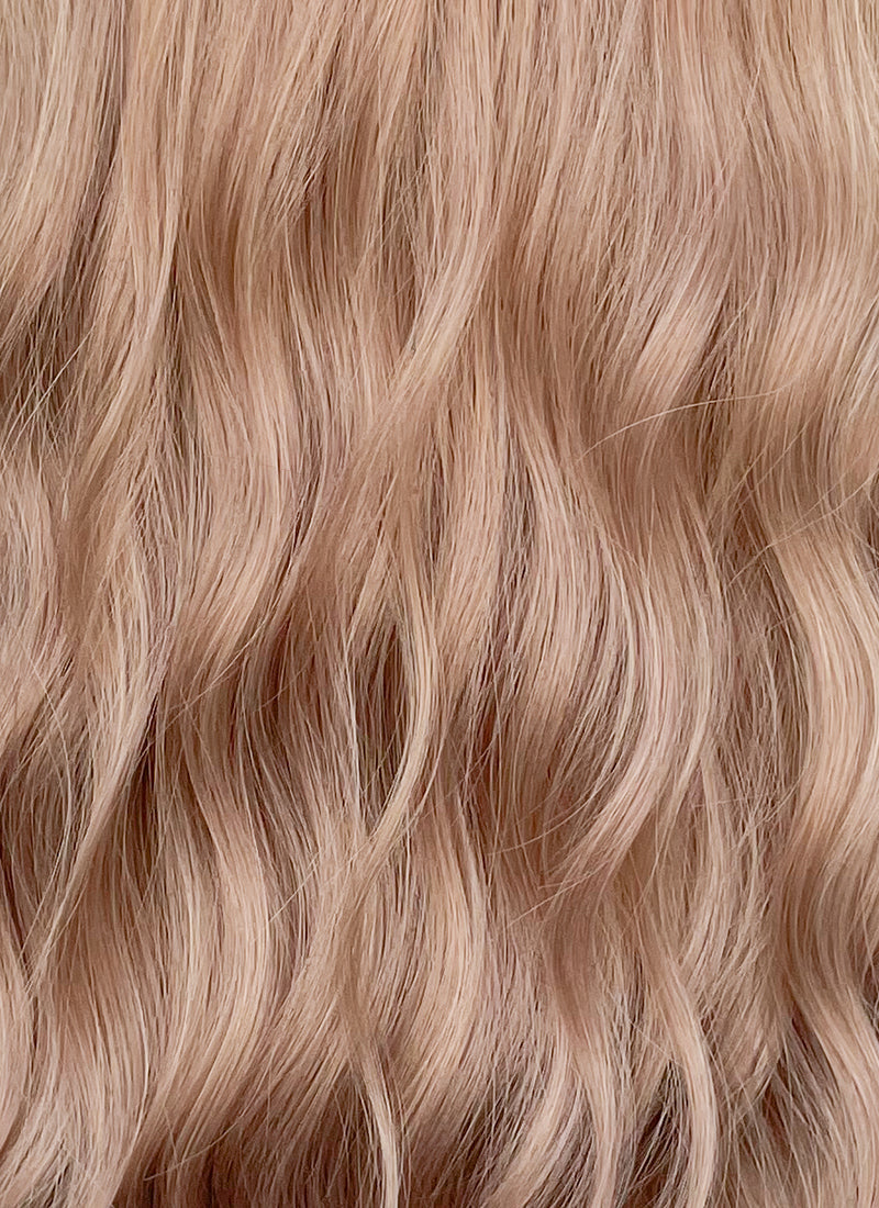 Pastel Peach Pink Wavy Synthetic Hair Wig NS567