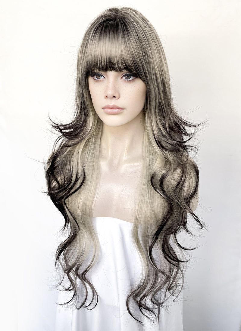 Blonde Mixed Black Wavy Synthetic Hair Wig NS587