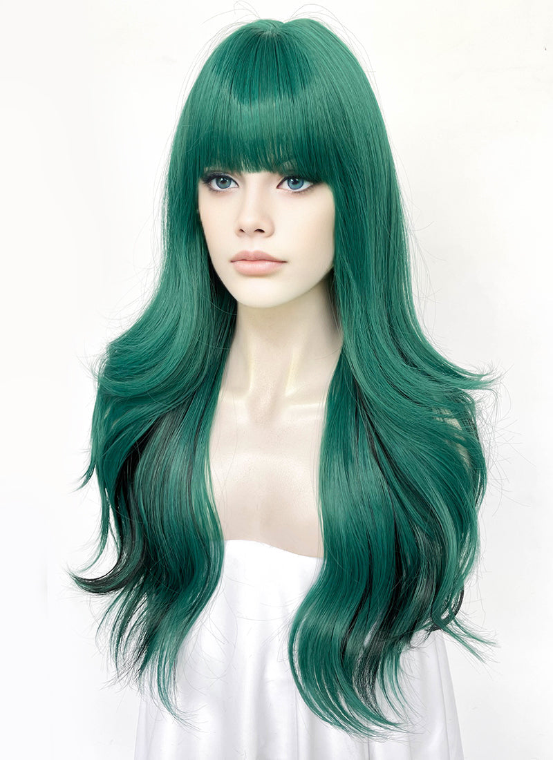 Green Mixed Black Wavy Synthetic Hair Wig NS590