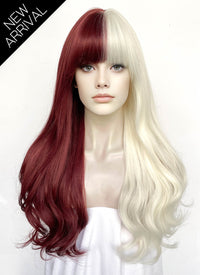 Red Blonde Split Color Wavy Synthetic Hair Wig NS594