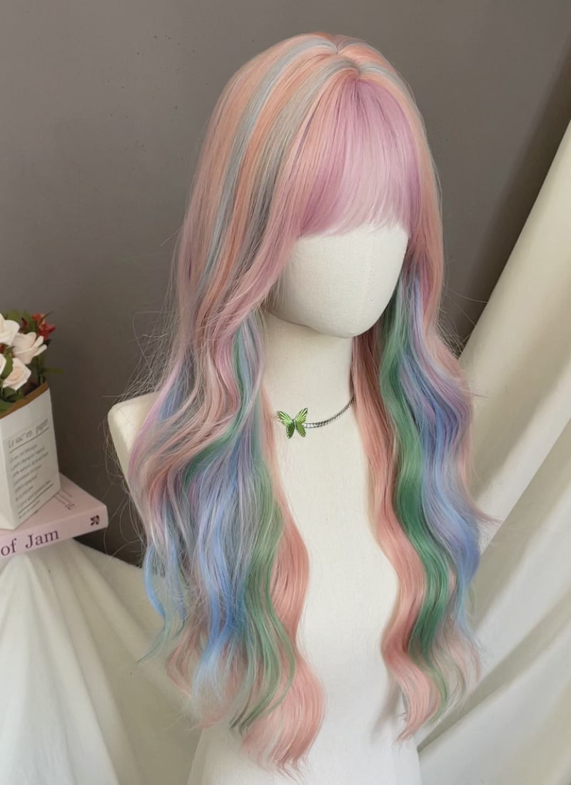 My Little Pony Princess Celestia Pink Rainbow Color Wavy Synthetic Wig NS550