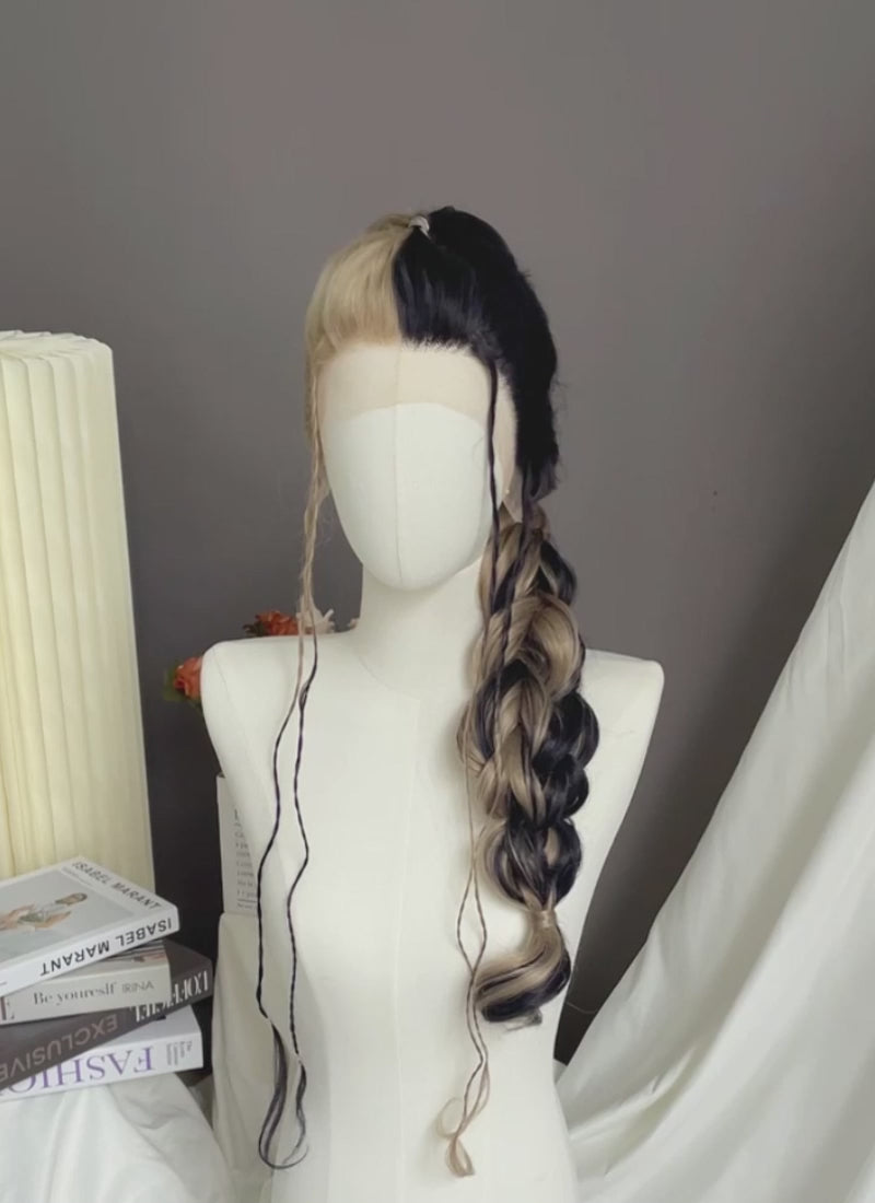 Blonde Black Split Gemini Color Braided Lace Front Synthetic Wig LF2504
