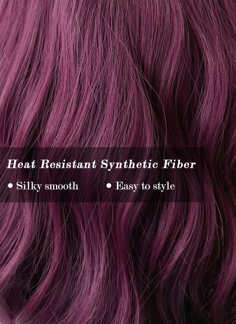 Mixed Purple With Dark Roots Wavy Bob Synthetic Wig NS114