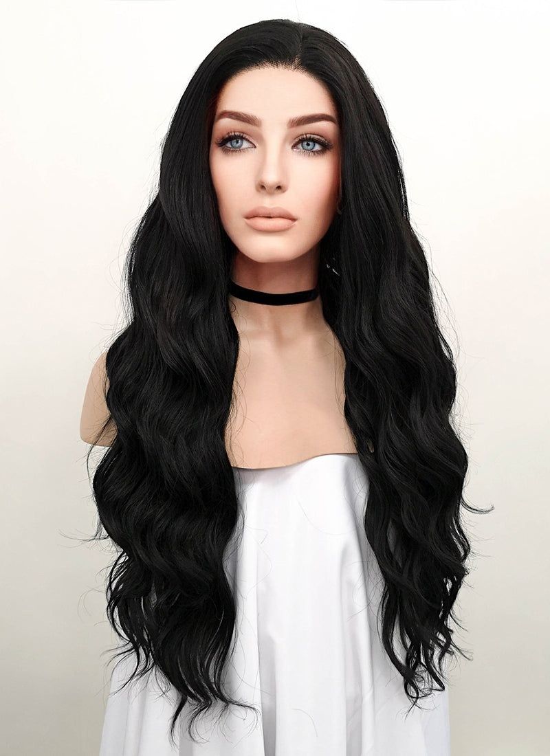 Wavy Natural Black Lace Front Synthetic Wig LF095 wigisfashion ca