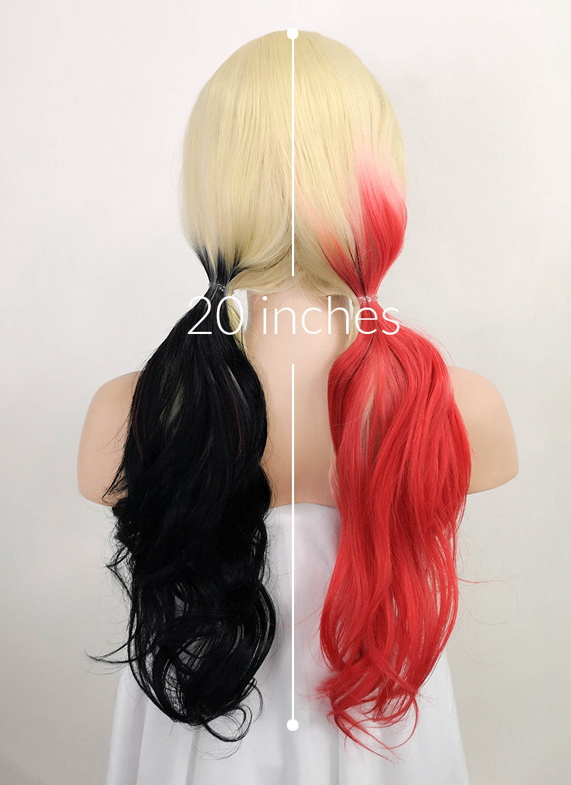 Blonde Harley Quinn Synthetic Red Black Ponytail Wavy Lace Front Wig L –  wigisfashion-ca
