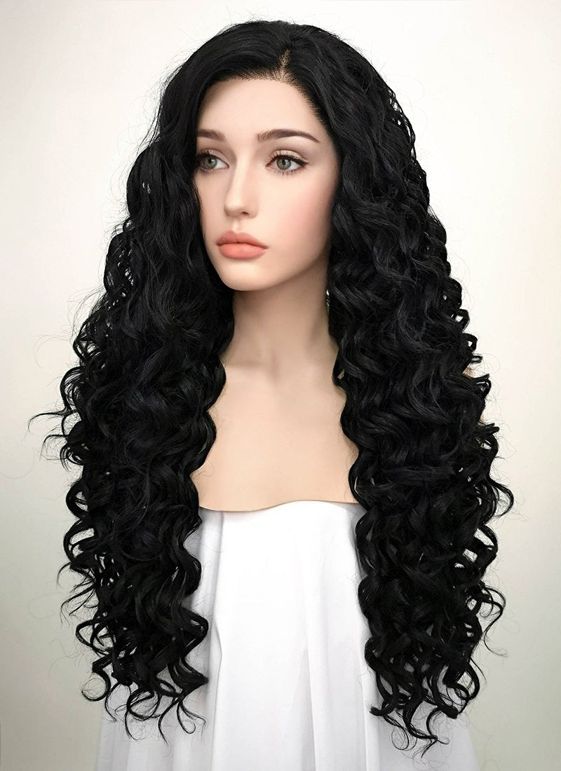 Spiral Curly Black Lace Front Synthetic Wig LF166 wigisfashion ca