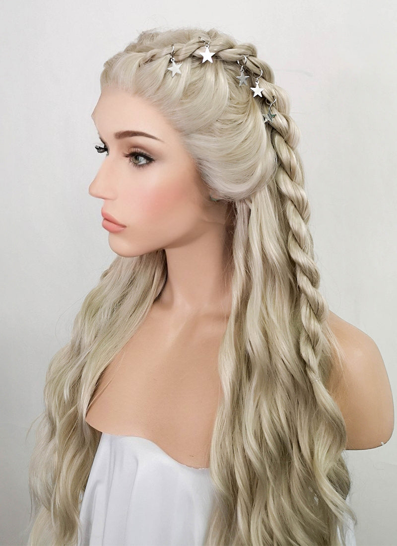 Light Ash Blonde Braided Lace Front Synthetic Wig LF2079