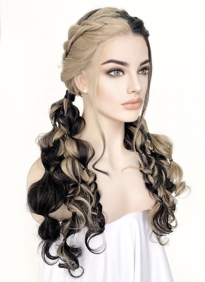 Blonde Black Split Color Braided Lace Front Wig WigIsFashion