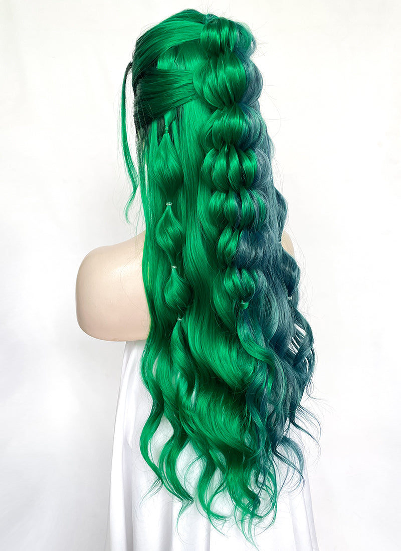 Blue Green Split Gemini Color With Dark Roots Braided Lace Front