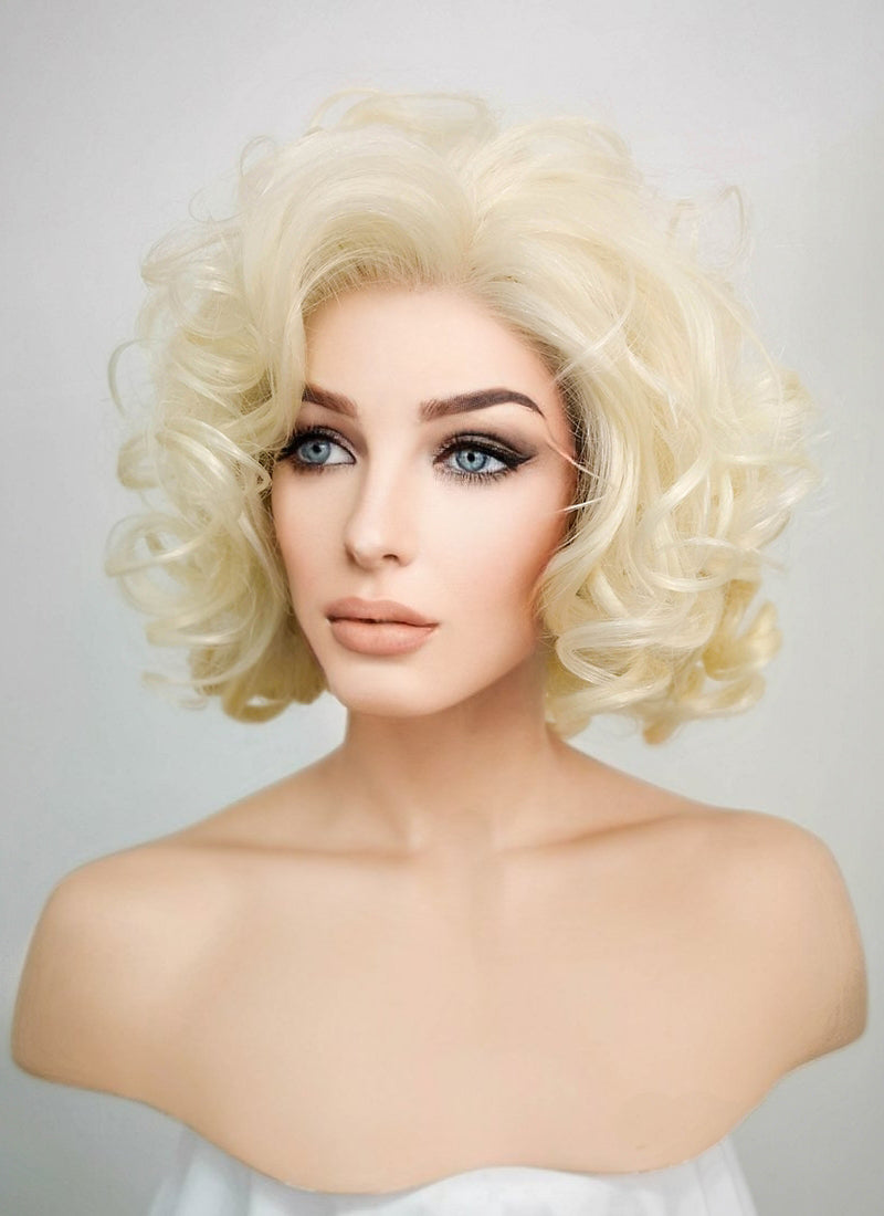 Light Blonde Curly Bob Lace Front Synthetic Wig LF235