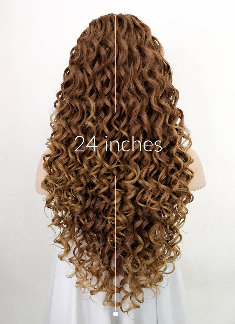 Two Tone Brown Curly Lace Front Synthetic Wig LF3215 wigisfashion ca