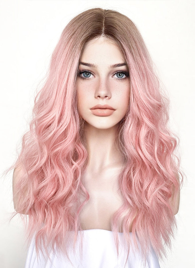 Pink With Brown Roots Lace Front Wig WigIsFashion wigisfashion ca