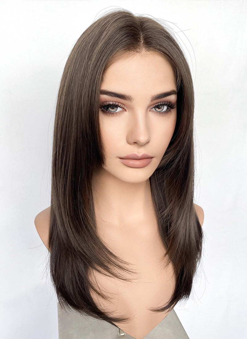 Brunette Curtain Bangs Straight Lace Front Synthetic Hair Wig LF3324