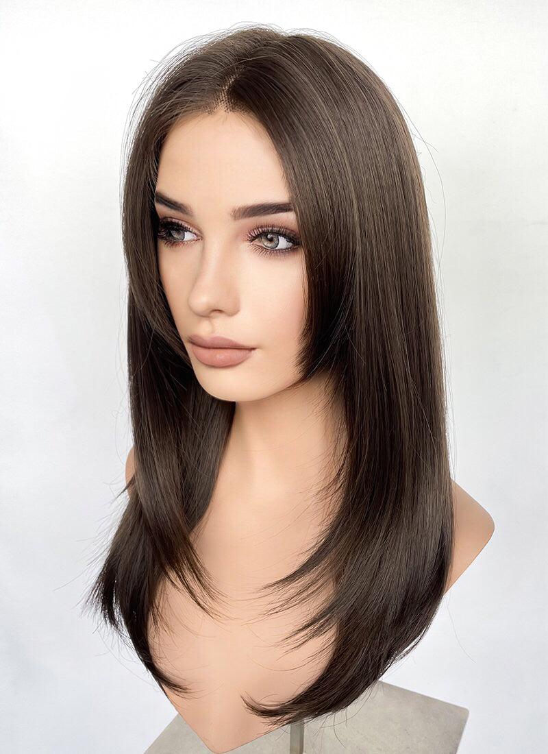 Brunette Curtain Bangs Straight Lace Front Synthetic Hair Wig LF3324