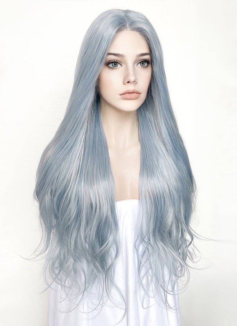 Ash Blue Straight Lace Front Synthetic Wig LF5006 wigisfashion ca