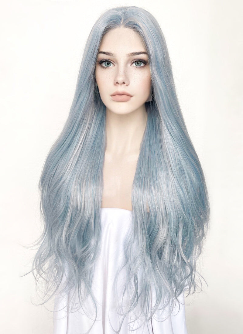 Ash Blue Straight Lace Front Synthetic Wig LF5006 wigisfashion ca