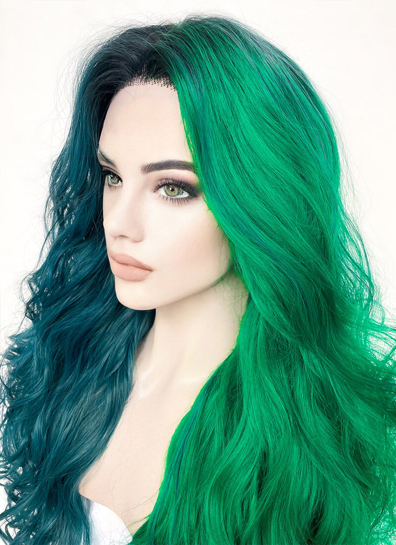 Blue and green outlet wig