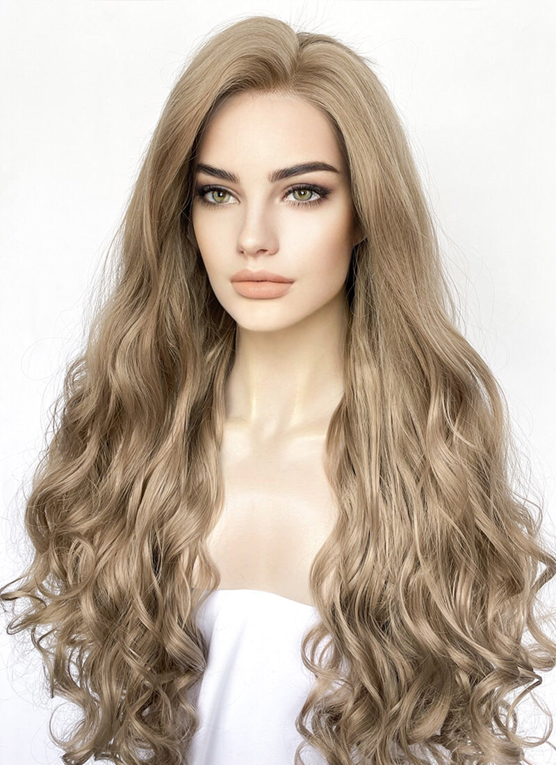 Ash Blonde Wavy Lace Front Synthetic Wig WigIsFashion