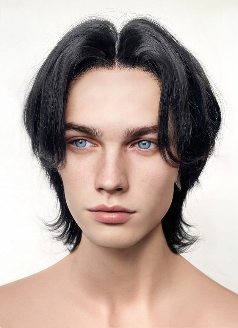 Jet Black Wolf Cut Lace Front Synthetic Men s Wig LF6016