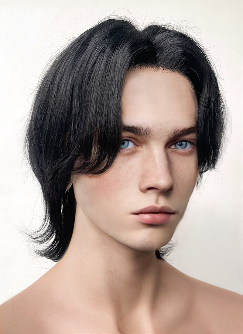 Jet Black Wolf Cut Lace Front Synthetic Men s Wig LF6016