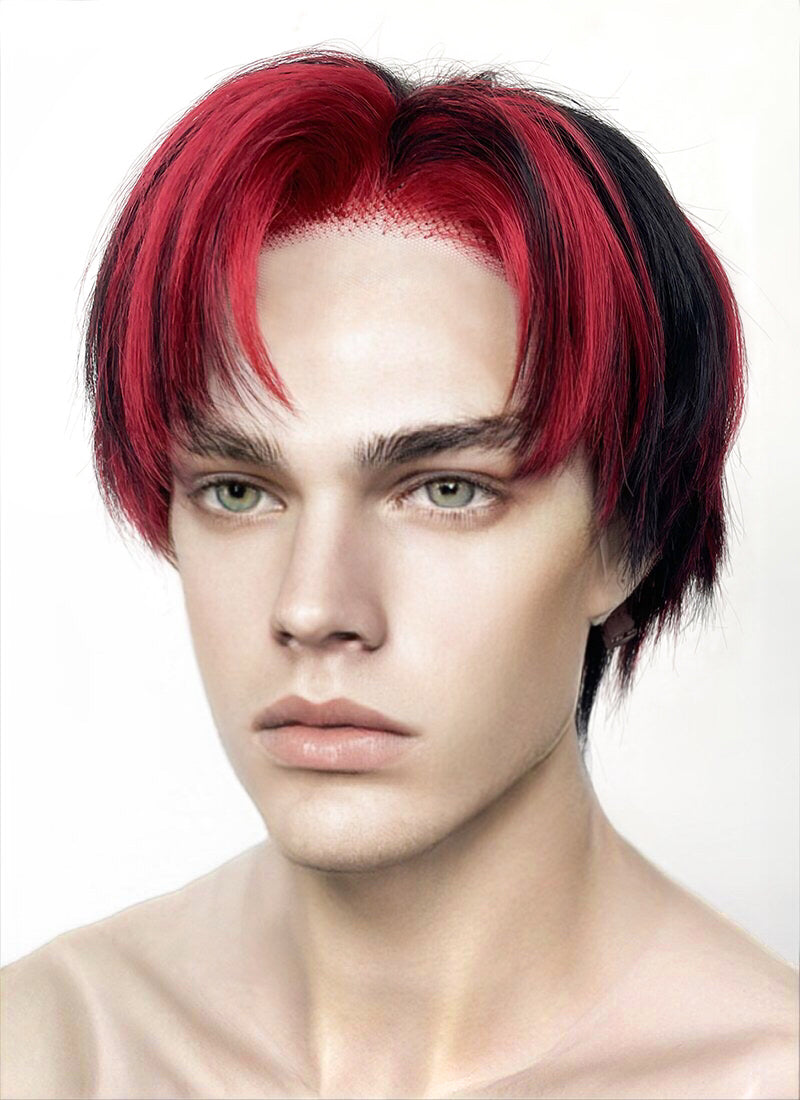 Black Mixed Red Straight Lace Front Synthetic Men s Wig LF6027