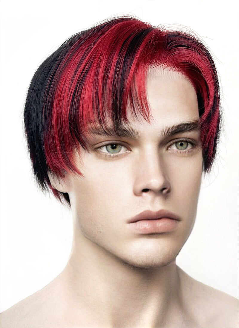 Black Mixed Red Straight Lace Front Synthetic Men s Wig LF6027