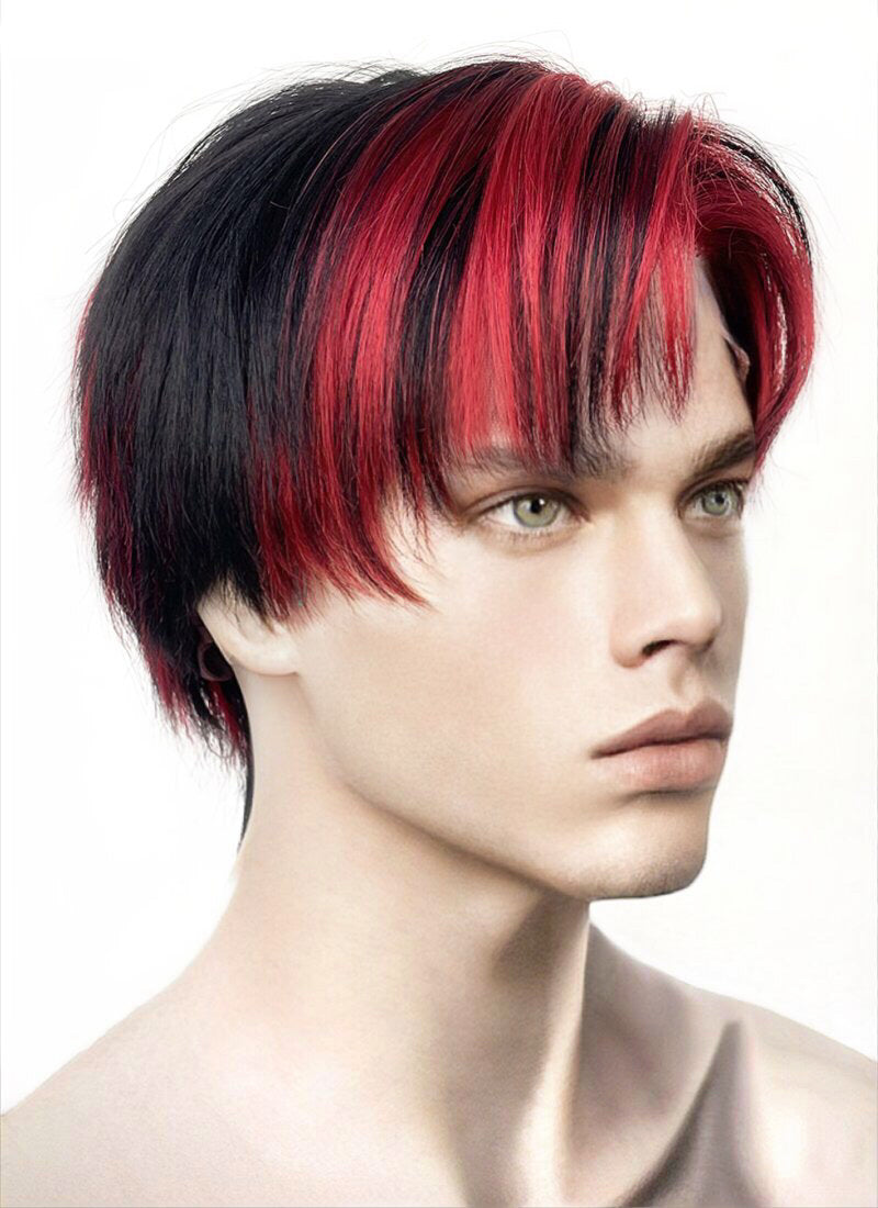 Black Mixed Red Straight Lace Front Synthetic Men s Wig LF6027