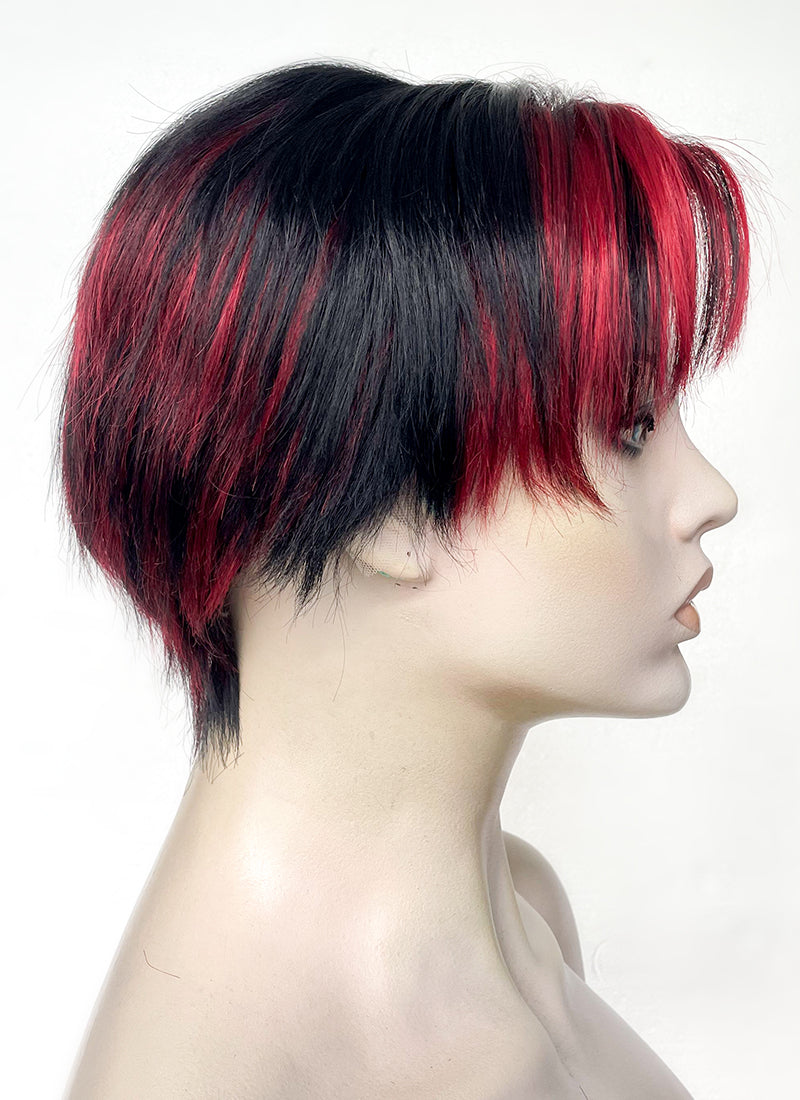 Black Mixed Red Straight Lace Front Synthetic Men s Wig LF6027