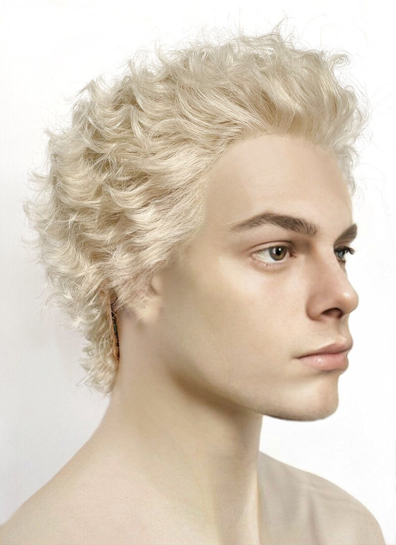 Good Omens Aziraphale Ash Blonde Curly Lace Front Synthetic Men s Wig LF6041