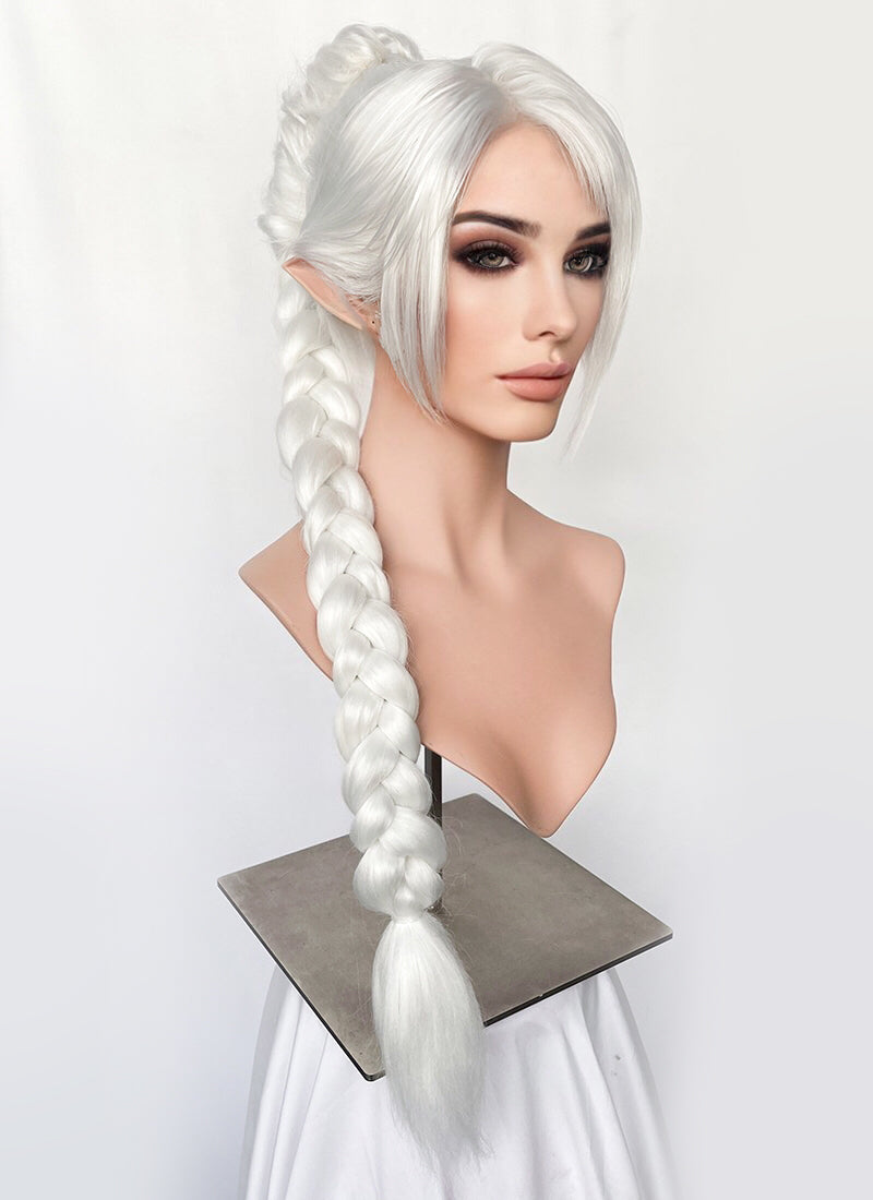 Baldur s Gate 3 Shadowheart White Yaki Straight Lace Front Synthetic Wig With Ponytial Extension LF6048