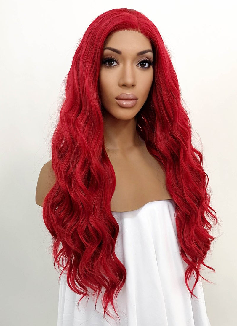 Wavy Red Lace Front Synthetic Wig LFB355 wigisfashion ca