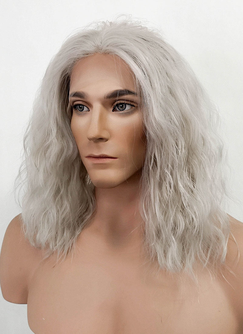 The Witcher Geralt of Rivia Silver Grey Curly Lace Front Synthetic Men s Wig LFX5127