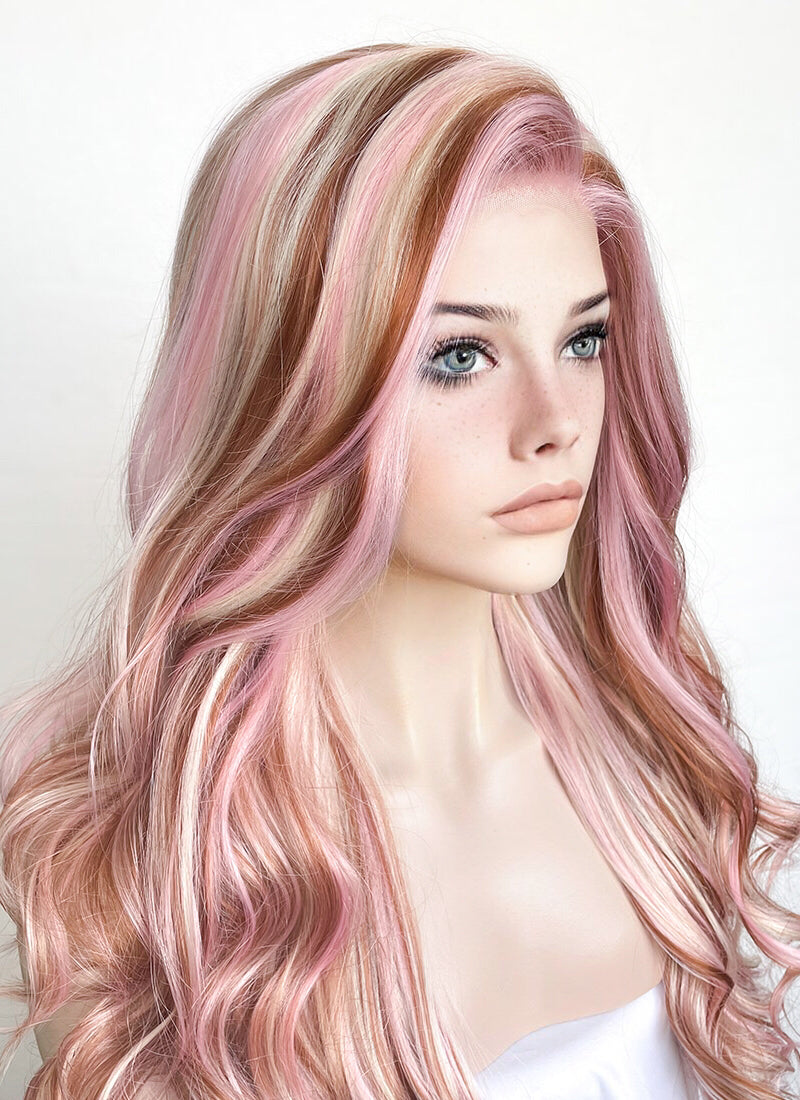 Brown pink 2025 ombre wig