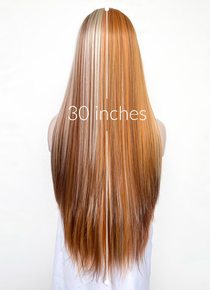 Brown With Blonde Copper Highlights Lace Front Wig WigIsFashion