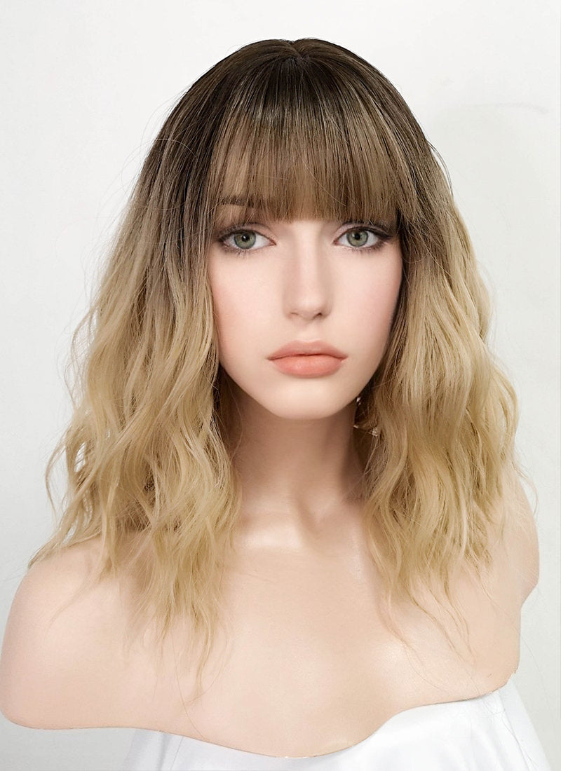 Blonde With Dark Roots Wavy Bob Synthetic Wig NS176