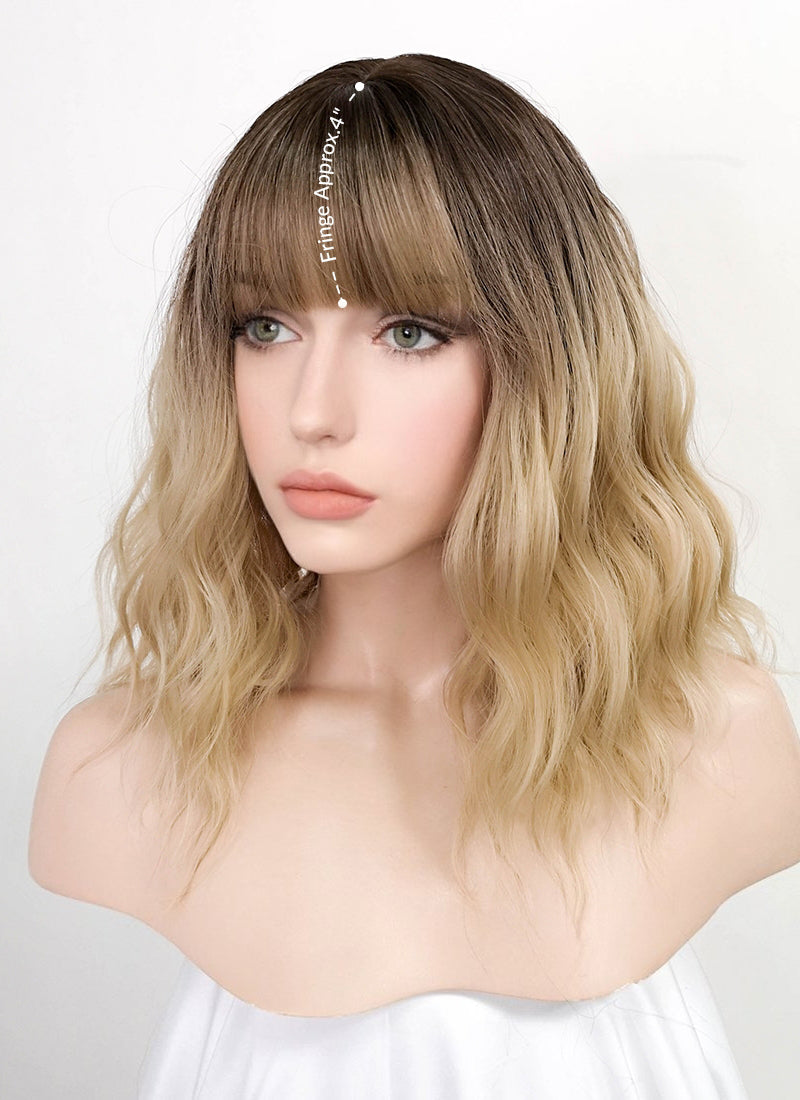 Blonde With Dark Roots Wavy Bob Synthetic Wig NS176