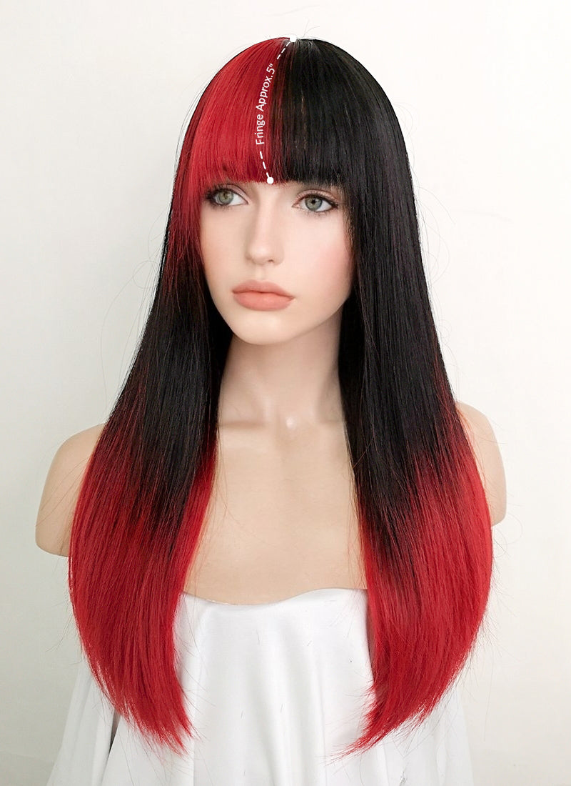 Black Red Ombre Straight Synthetic Wig wigisfashion ca