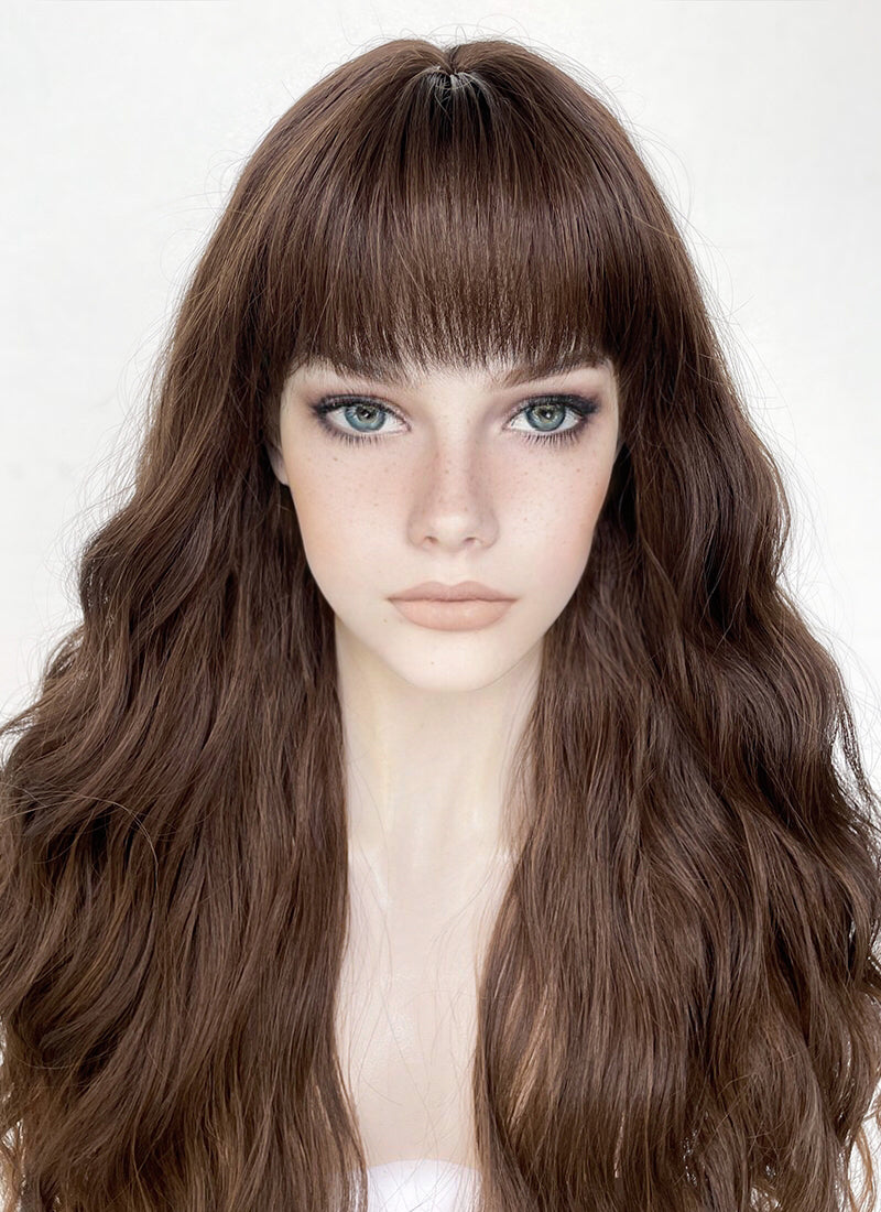 Brown hair shop wig with bangs