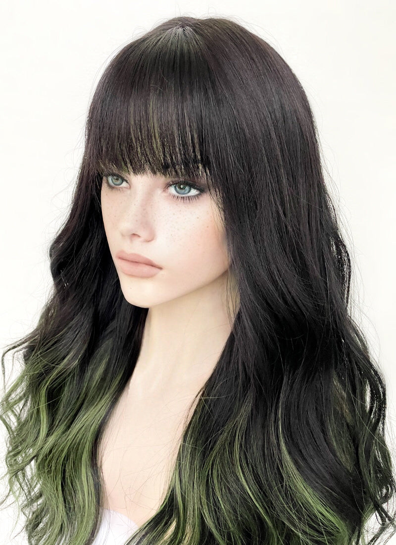 Black Mixed Green Synthetic Hair Wig WigIsFashion wigisfashion ca