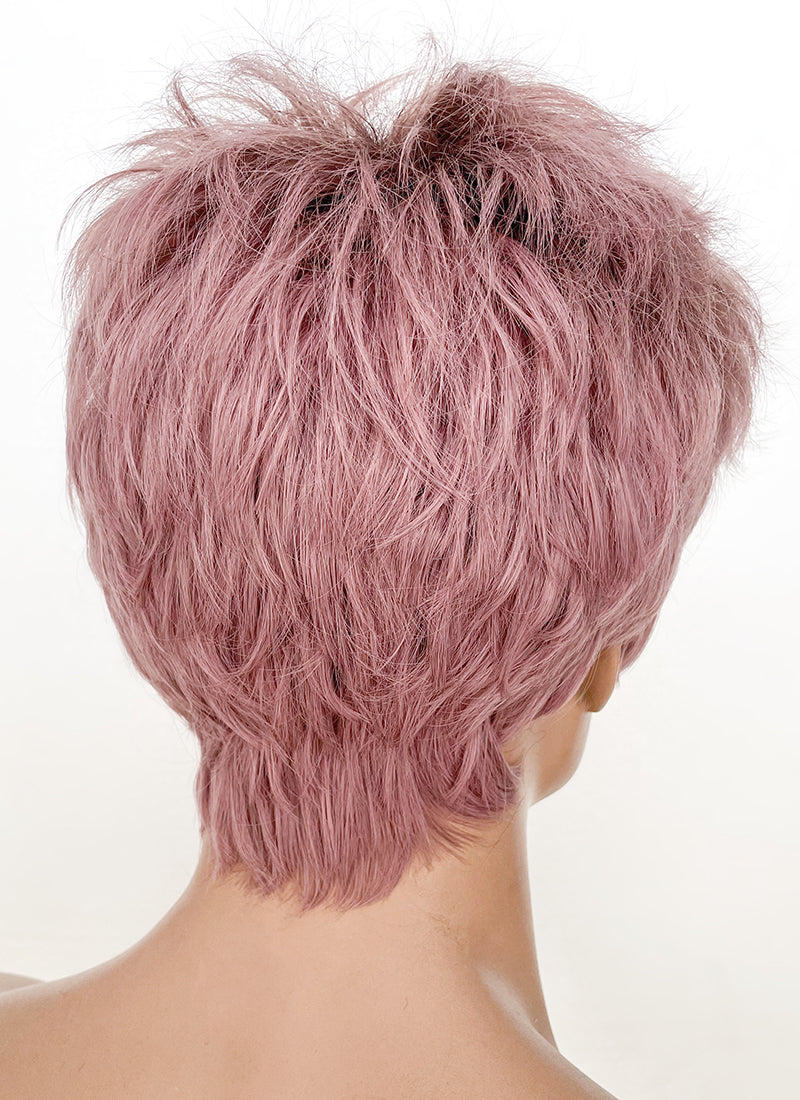 Ash Pink With Dark Roots Synthetic Hair Wig | WigIsFashion