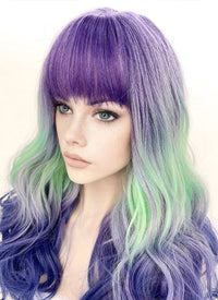 Purple Grey Green Blue Mixed Wavy Synthetic Hair Wig NS428