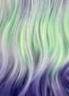 Purple Grey Green Blue Mixed Wavy Synthetic Hair Wig NS428