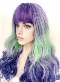 Purple Grey Green Blue Mixed Wavy Synthetic Hair Wig NS428