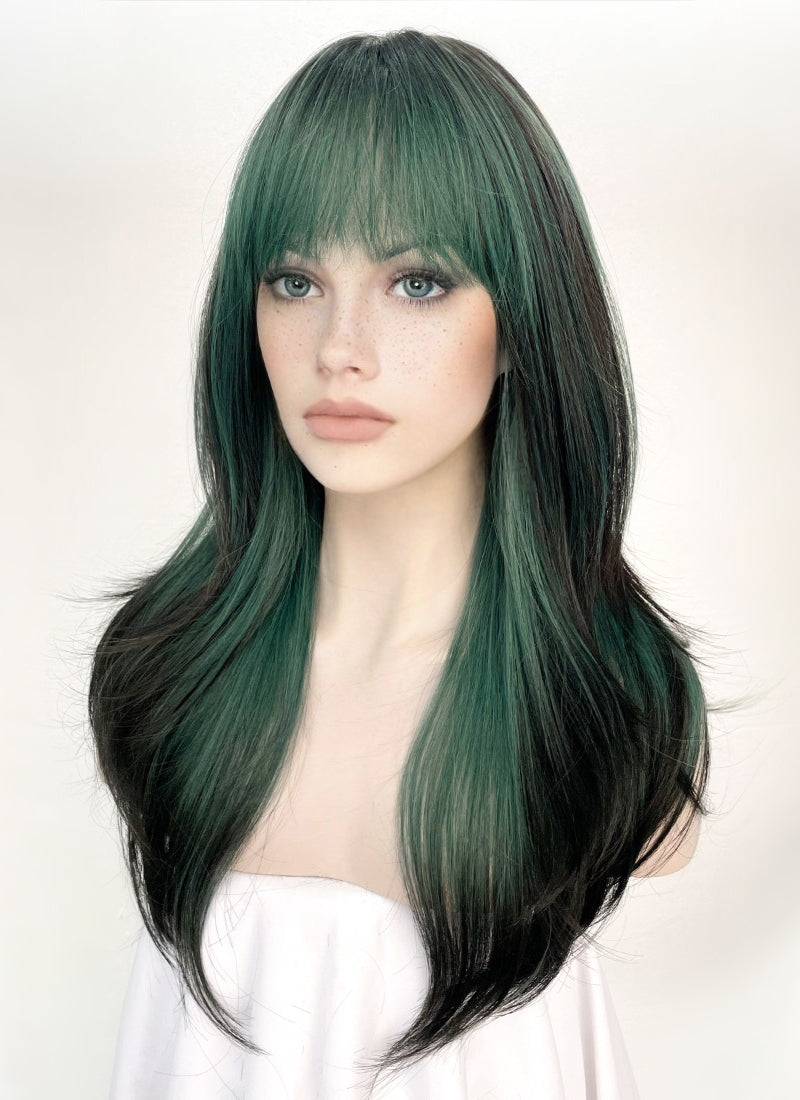 Green Mixed Black Synthetic Hair Wig WigIsFashion wigisfashion ca