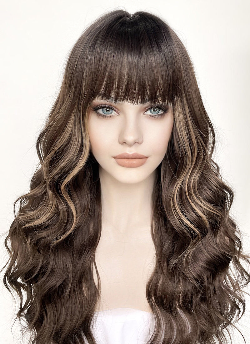 Brunette Mixed Blonde Wavy Synthetic Hair Wig NS438